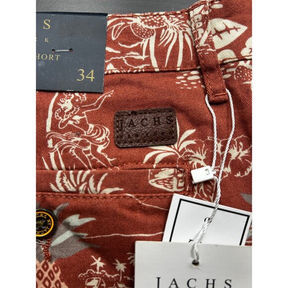 🩳 JACHS Men's Preppy NYC Red Island Print Resortwear Stretch Twill Shorts 38" - Picture 5 of 14